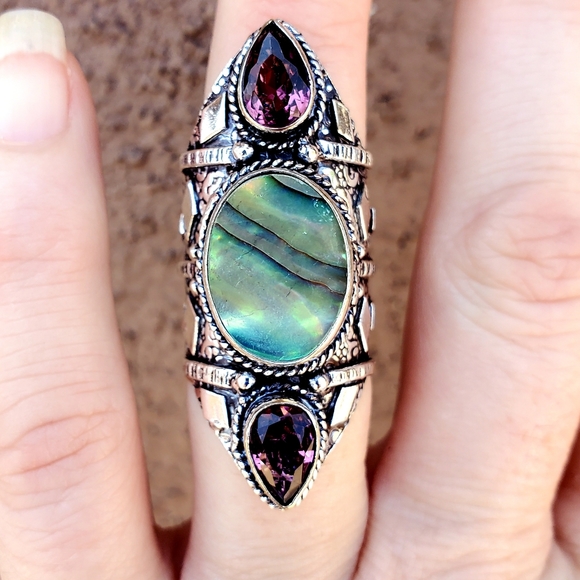 New Abalone Shell & Amethyst 925 Silver Ring. - Picture 3 of 12